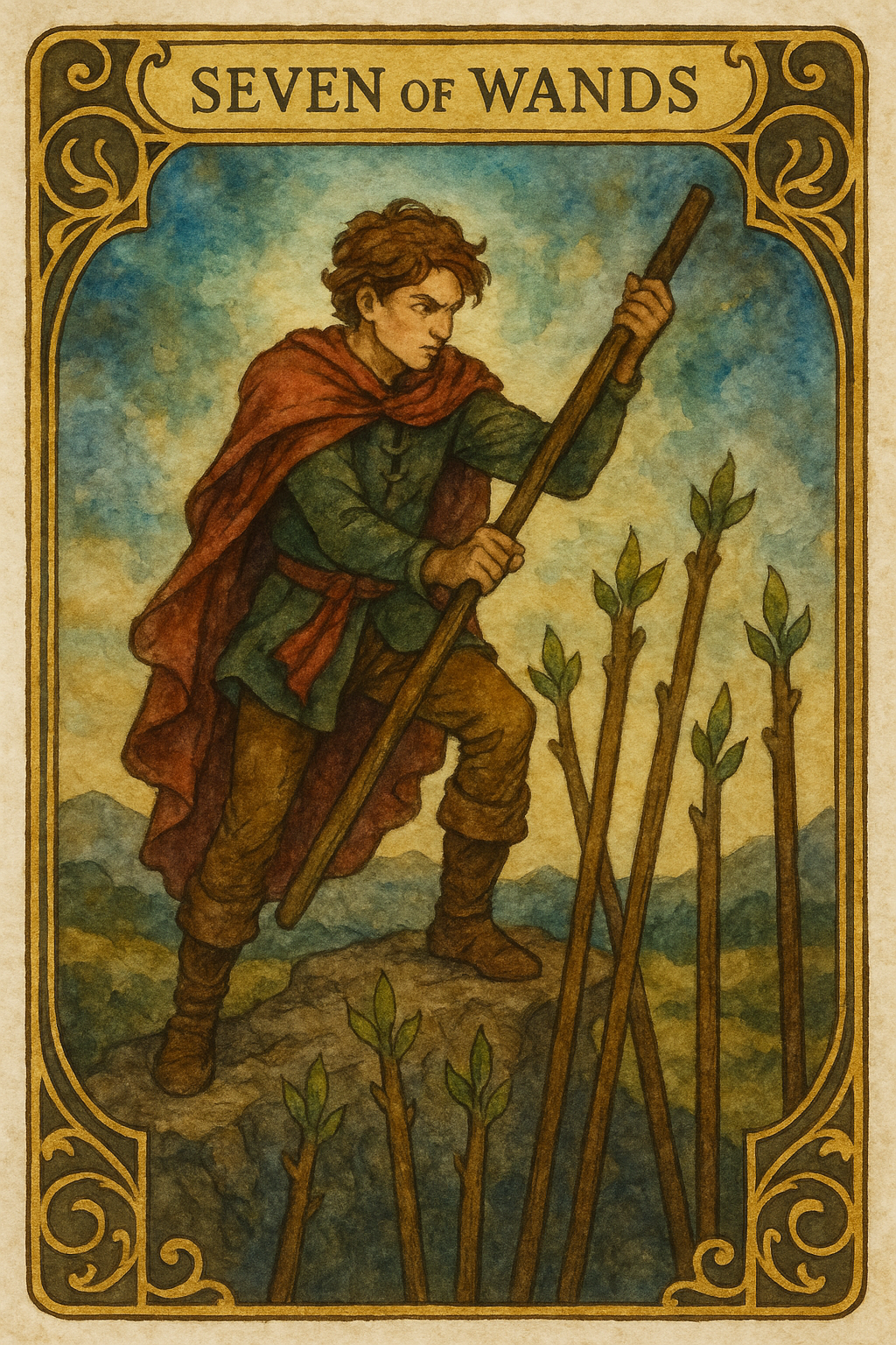 Seven of Wands Tarot Card
